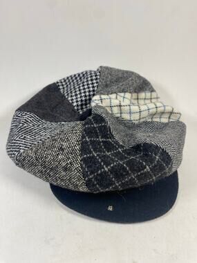 Patchwork Wool Newsboy Cap - Black & Gray